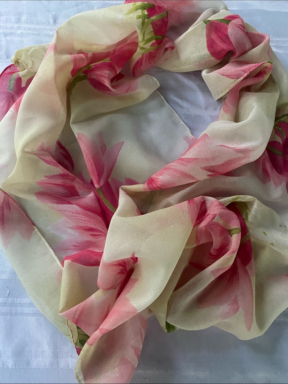 Floral Pink & Cream Chiffon Scarf